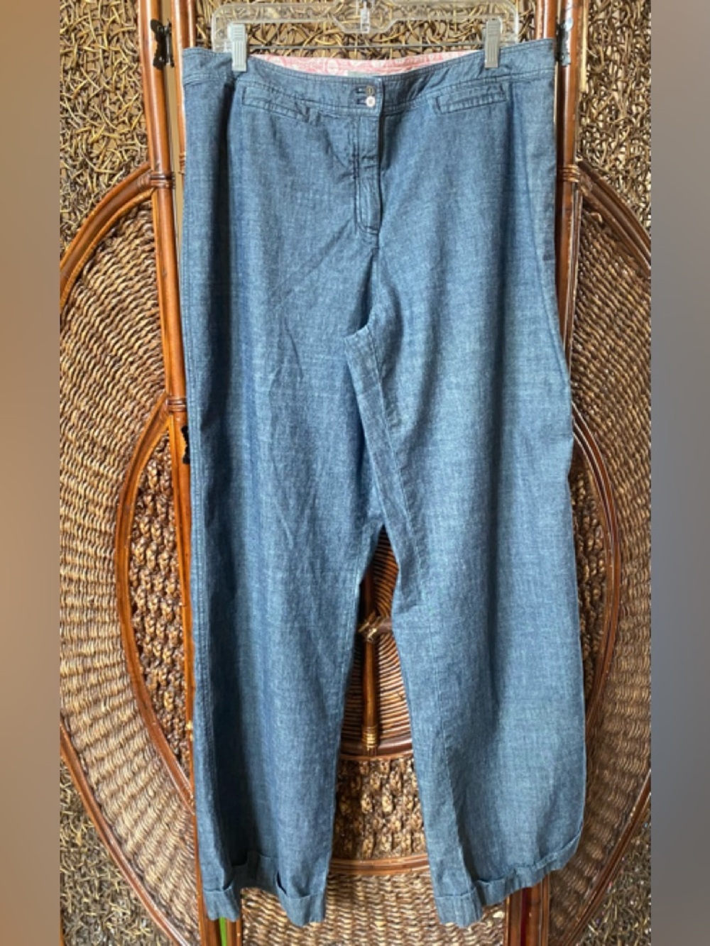 J Jill Size 16 Wide Leg Chambray Pants - Blue